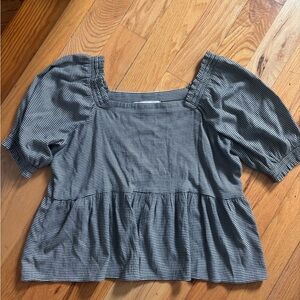 3/$20 LOFT Black and white Smocked Ruffled Peplum Blouse